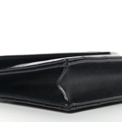 Saint Laurent Grain De Poudre Matelasse Chevron Monogram Envelope Chain Wallet Black 7 of 11