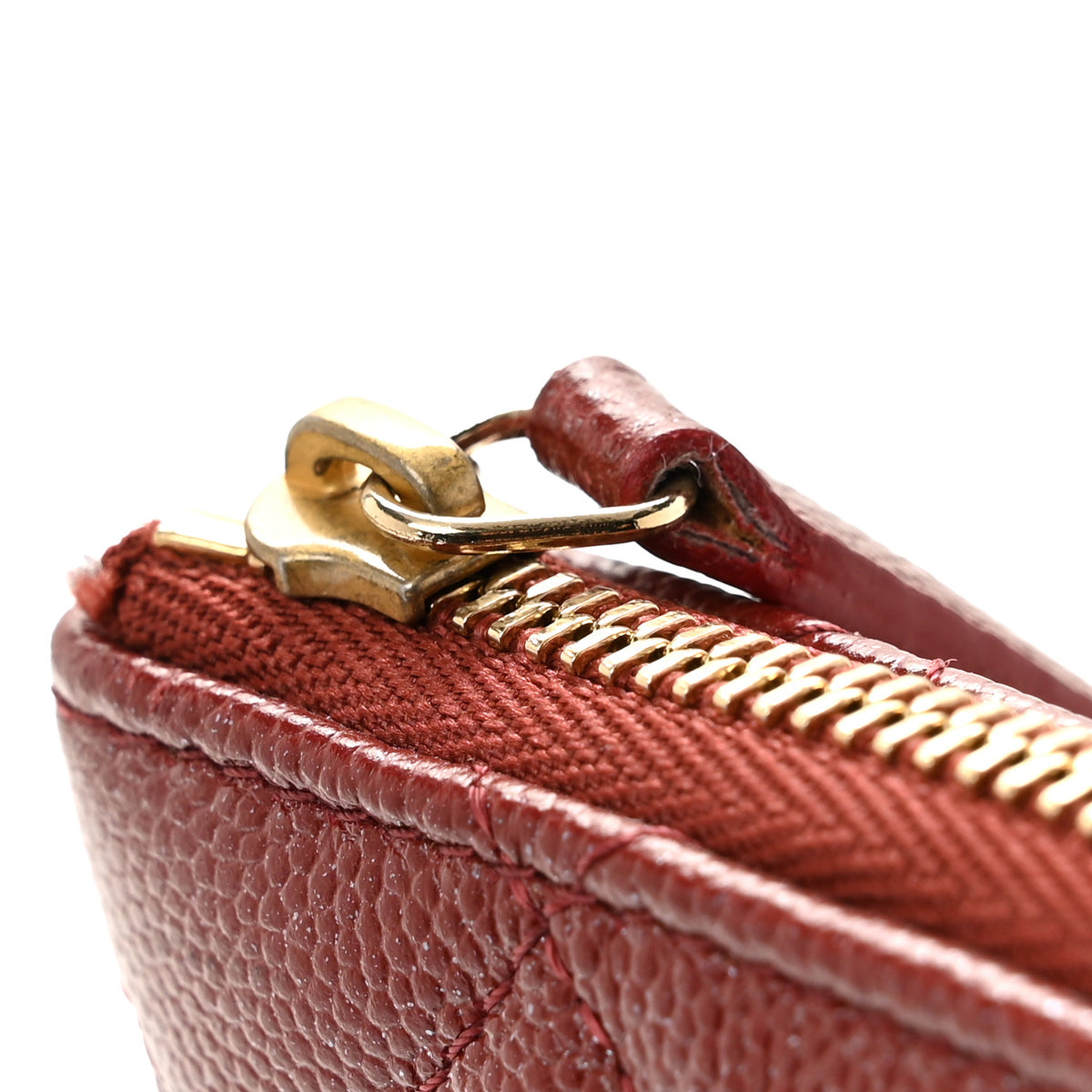 Iridescent Caviar Quilted Large Cosmetic Case Dark Red