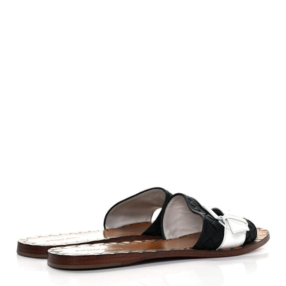 Bottega Veneta Nappa Intrecciato Patent Ravello Buckle Flat Sandals 38.5 Black White 4 of 7