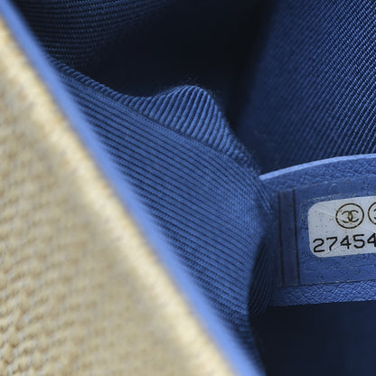 Chanel Cotton Canvas Calfskin Chevron Embroidered Medium Boy Flap Beige Blue 9 of 10
