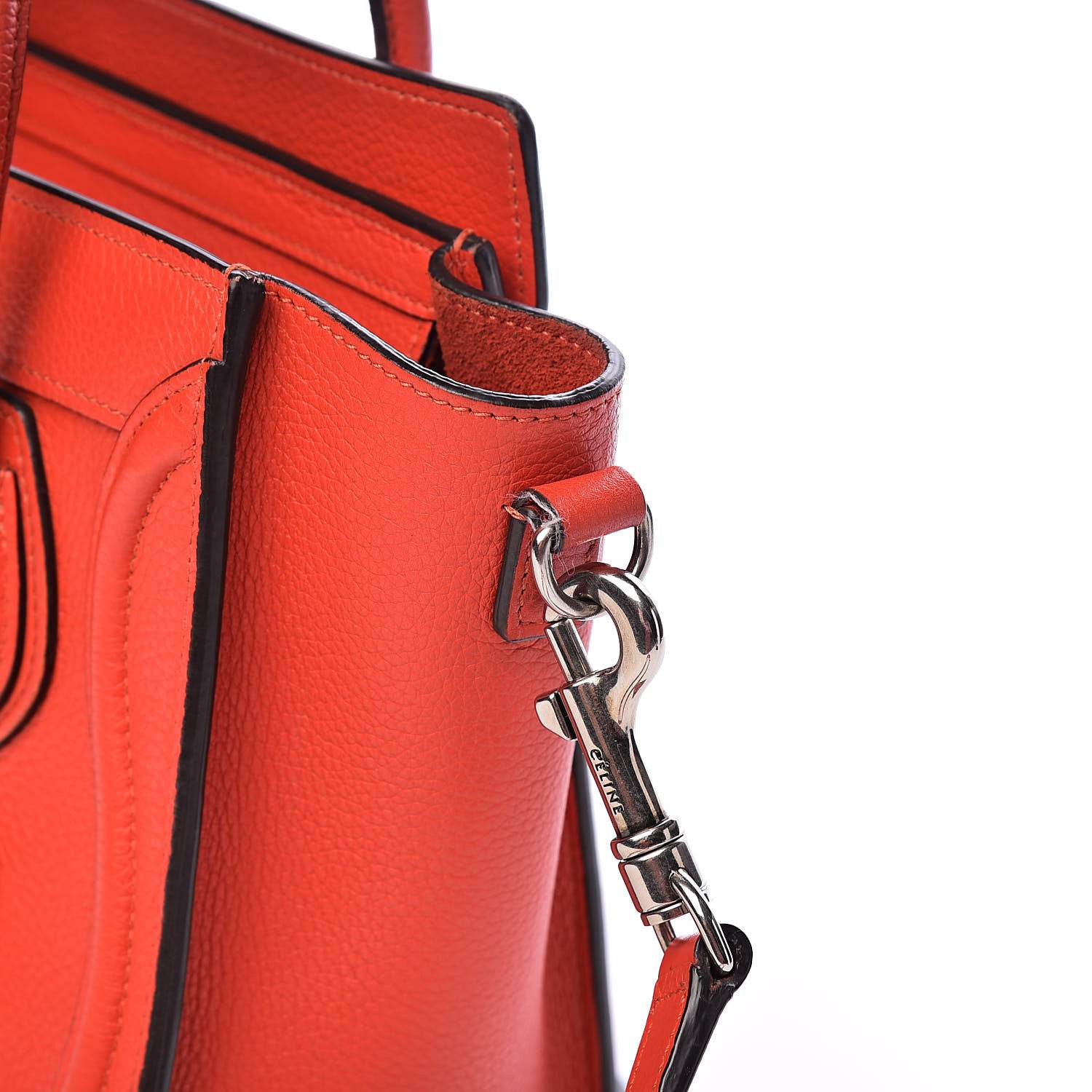 Celine Drummed Calfskin Nano Luggage Vermillion 8 of 14
