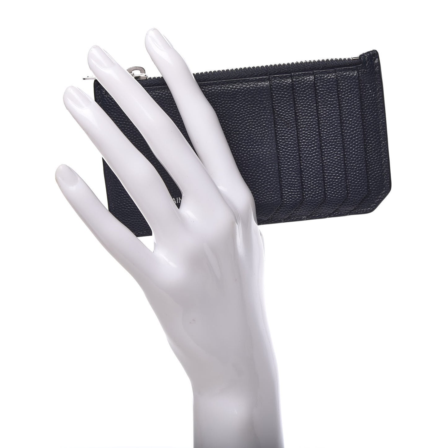 Grained Calfskin 5 Fragments Zip Pouch Card Holder Deep Marine