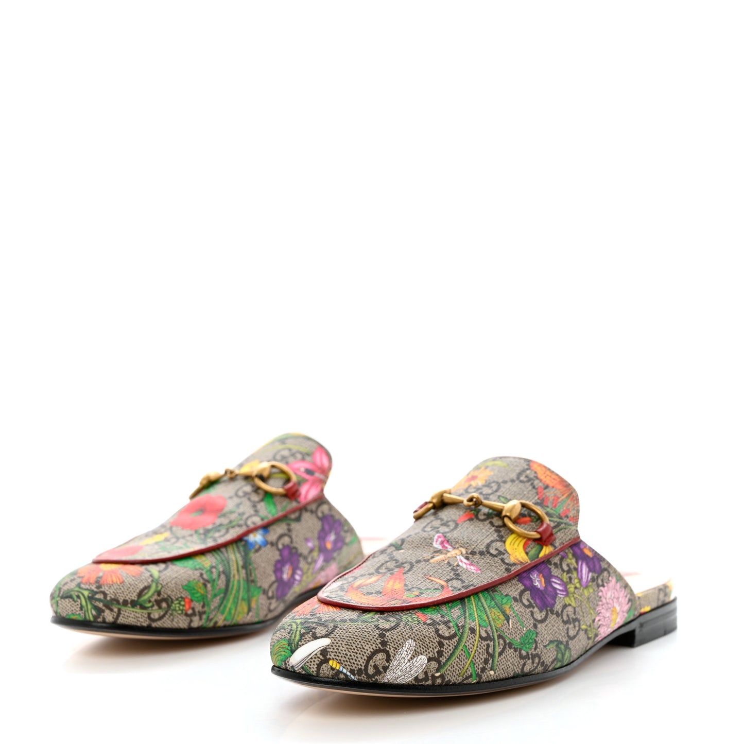 GG Supreme Monogram Flora Womens Princetown Slippers 37 Beige Ebony Multicolor Rosso