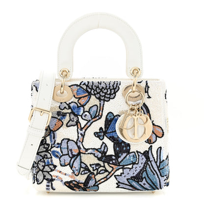 Christian Dior CHRISTIAN DIOR Calfskin Toile De Jouy Beaded Sequin Embroidered Small Mexico Lady Dior White Pastel Midnight Blue 1 of 9