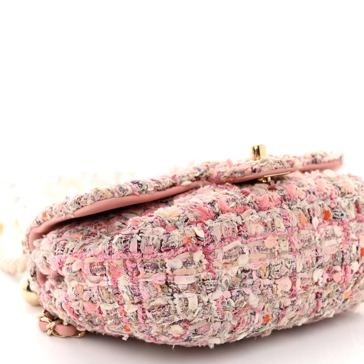 Tweed Mini Pearl Handle Flap Pink Beige Orange Ecru