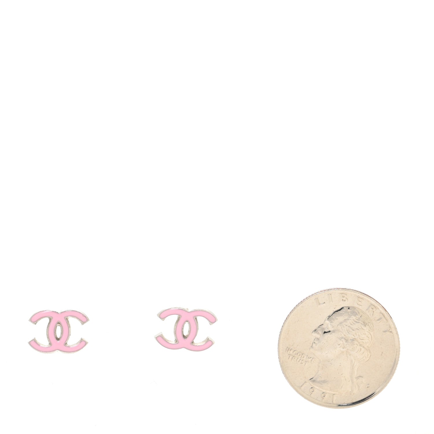 Chanel Enamel CC Earrings Pink Silver 2 of 5