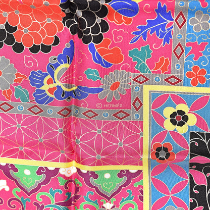 Hermes Silk Collections Imperiales Scarf 90 Fuchsia Vert Black 4 of 4