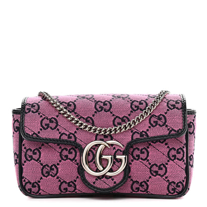 Gucci Monogram Multicolor Matelasse Diagonal Super Mini GG Marmont Shoulder Bag Pink Blue 1 of 10
