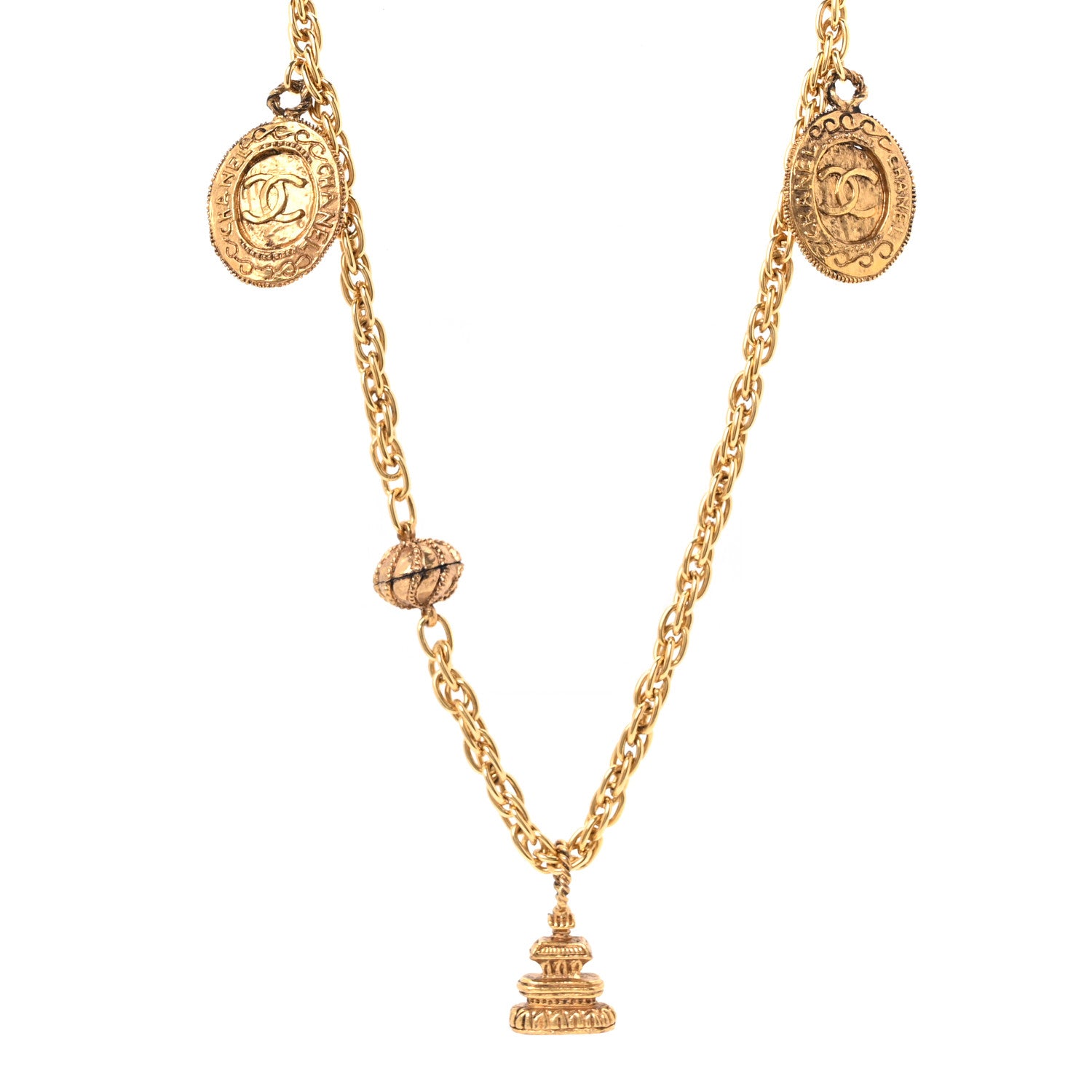 Chanel Metal CC Medallion Charm Long Necklace Gold 1 of 5