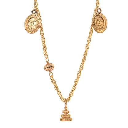 Chanel Metal CC Medallion Charm Long Necklace Gold 1 of 5