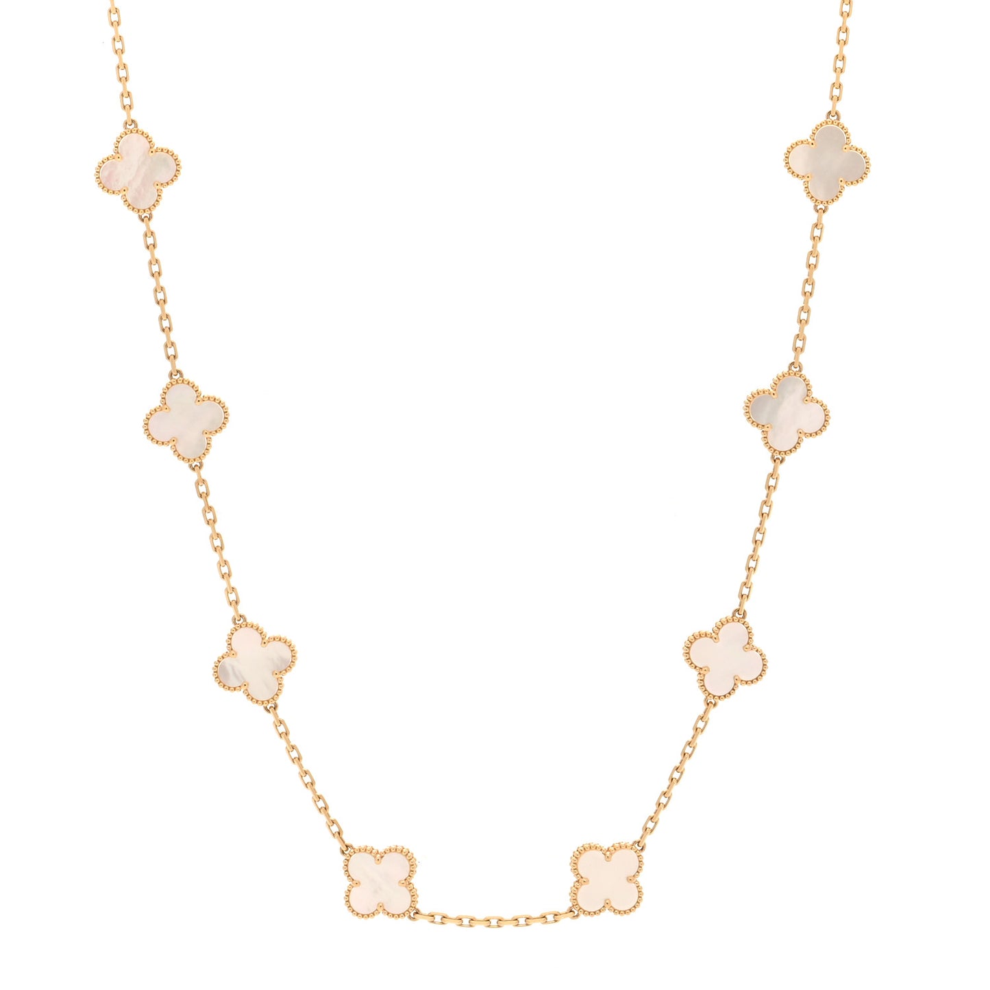 18K Yellow Gold Mother of Pearl 20 Motifs Vintage Alhambra Necklace