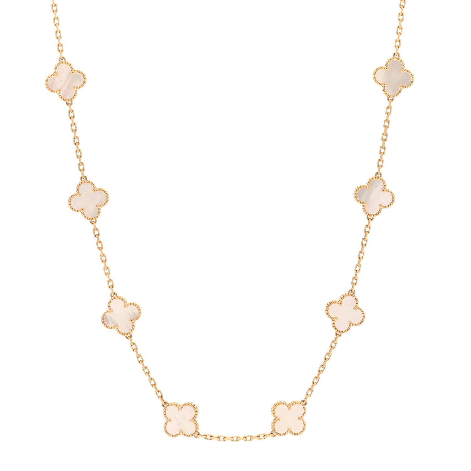 Van Cleef & Arpels 18K Yellow Gold Mother of Pearl 20 Motifs Vintage Alhambra Necklace 1 of 5
