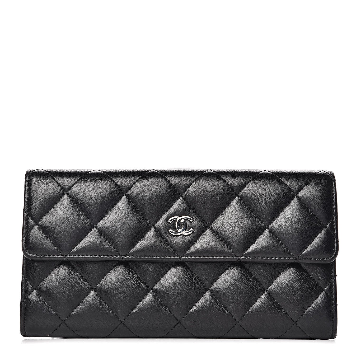 Chanel Lambskin Quilted Large Gusset Flap Wallet Black 1 of 12