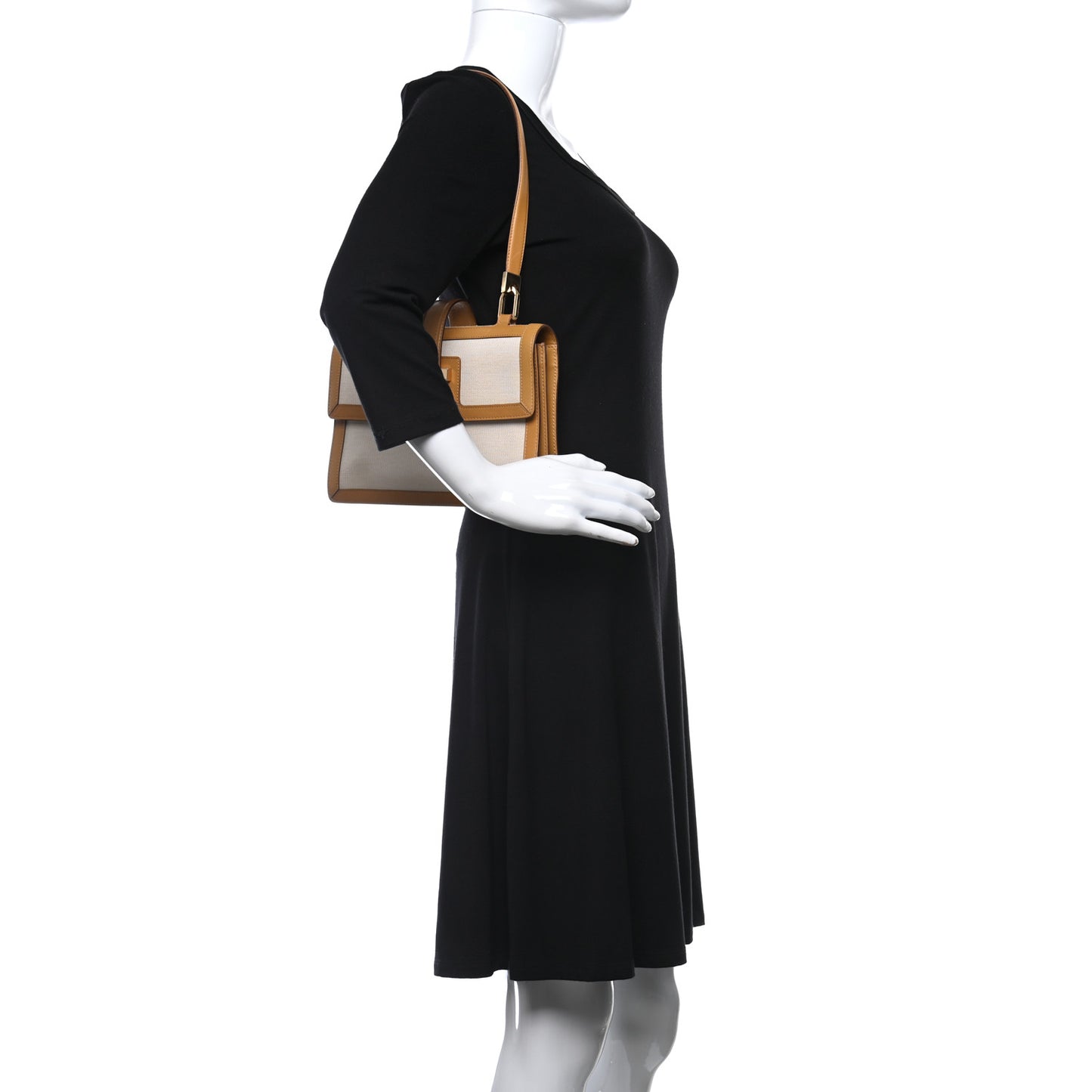 Calfskin Canvas G Buckle Shoulder Bag Tan