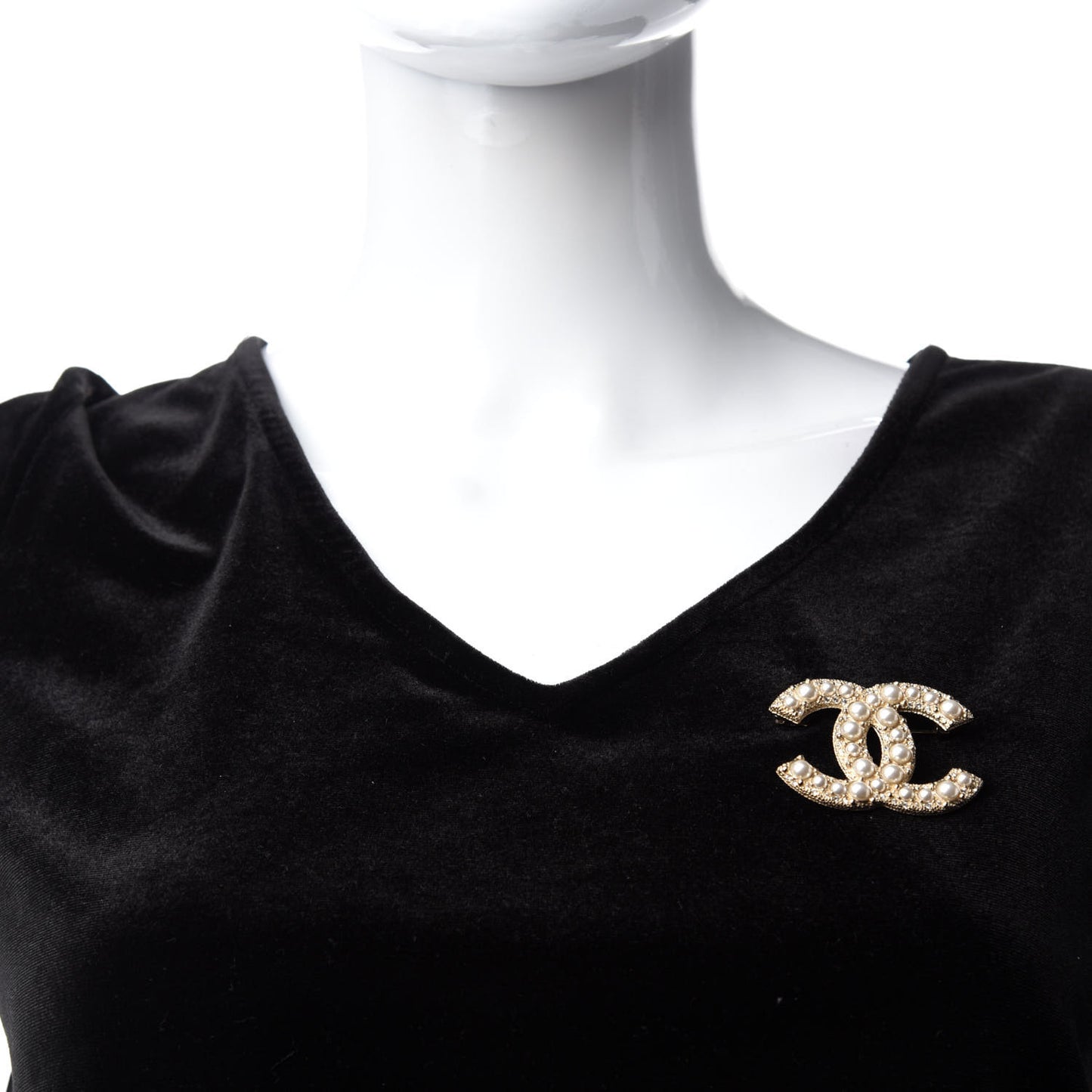 Pearl Crystal CC Brooch Gold