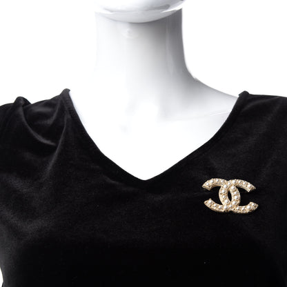 Chanel Pearl Crystal CC Brooch Gold 2 of 5