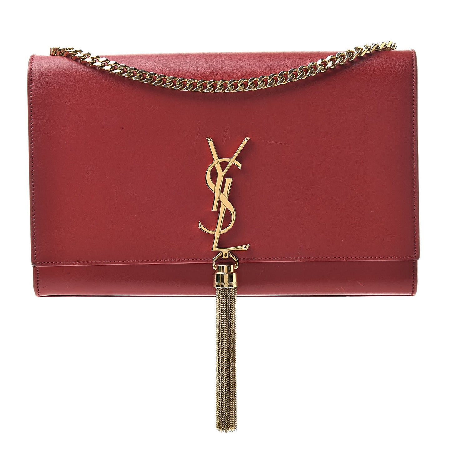 Smooth Calfskin Medium Classic Monogram Kate Tassel Satchel Lipstick Red