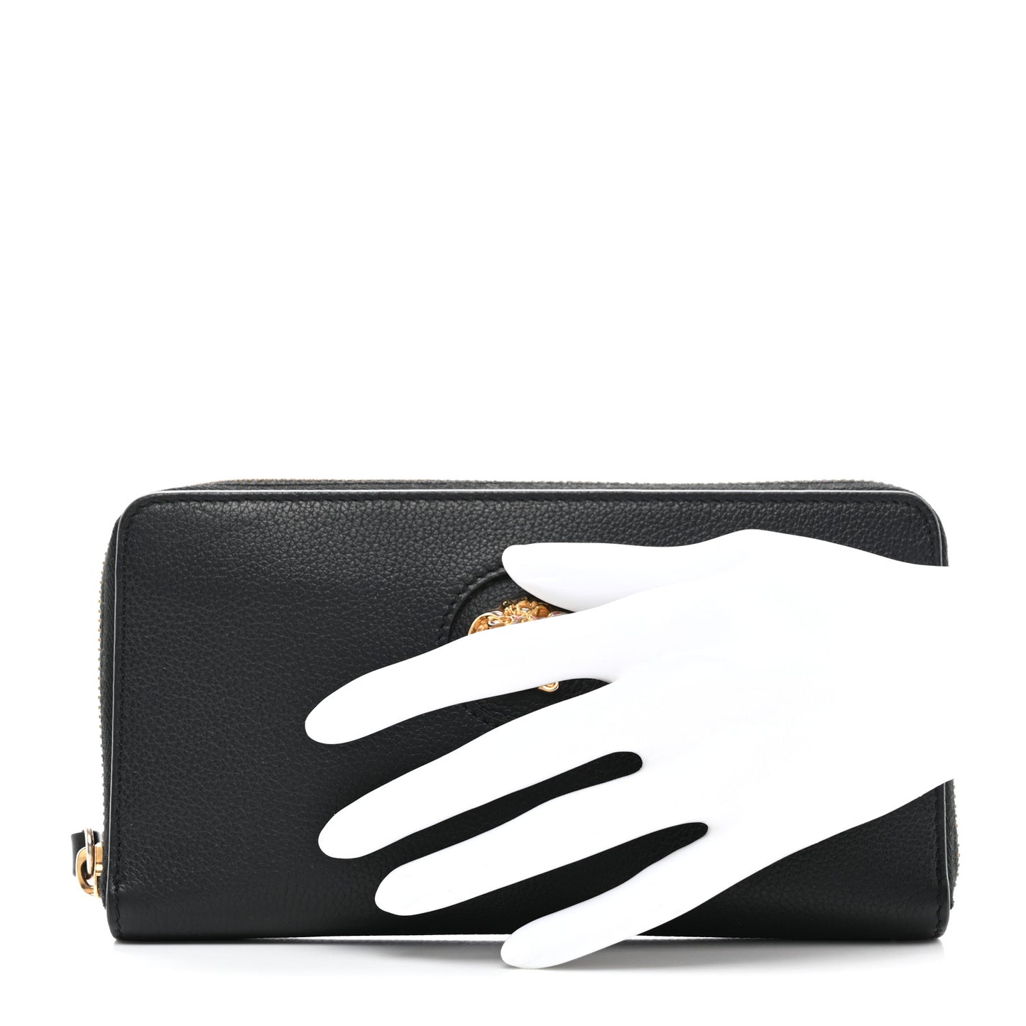 Calfskin Medusa Zip Wallet Black