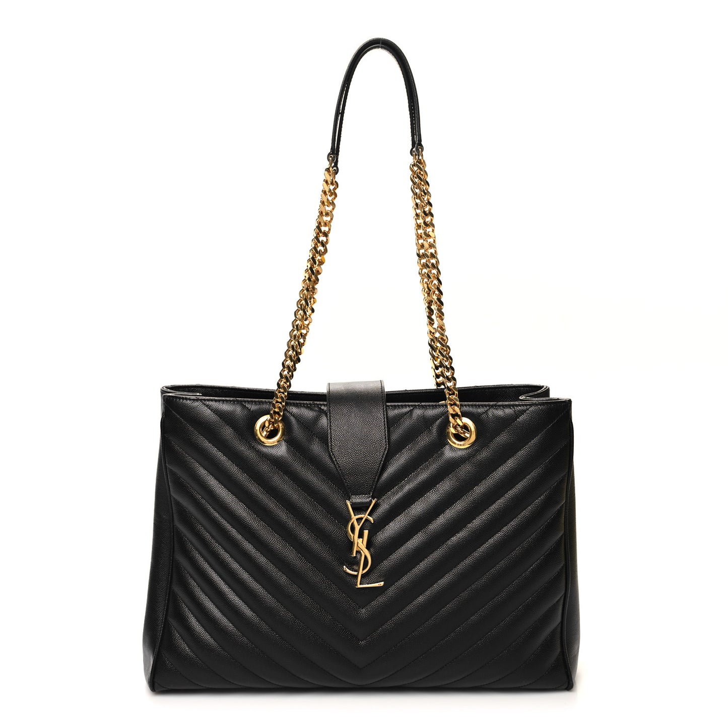 Grain De Poudre Matelasse Chevron Monogram Shopping Bag Black