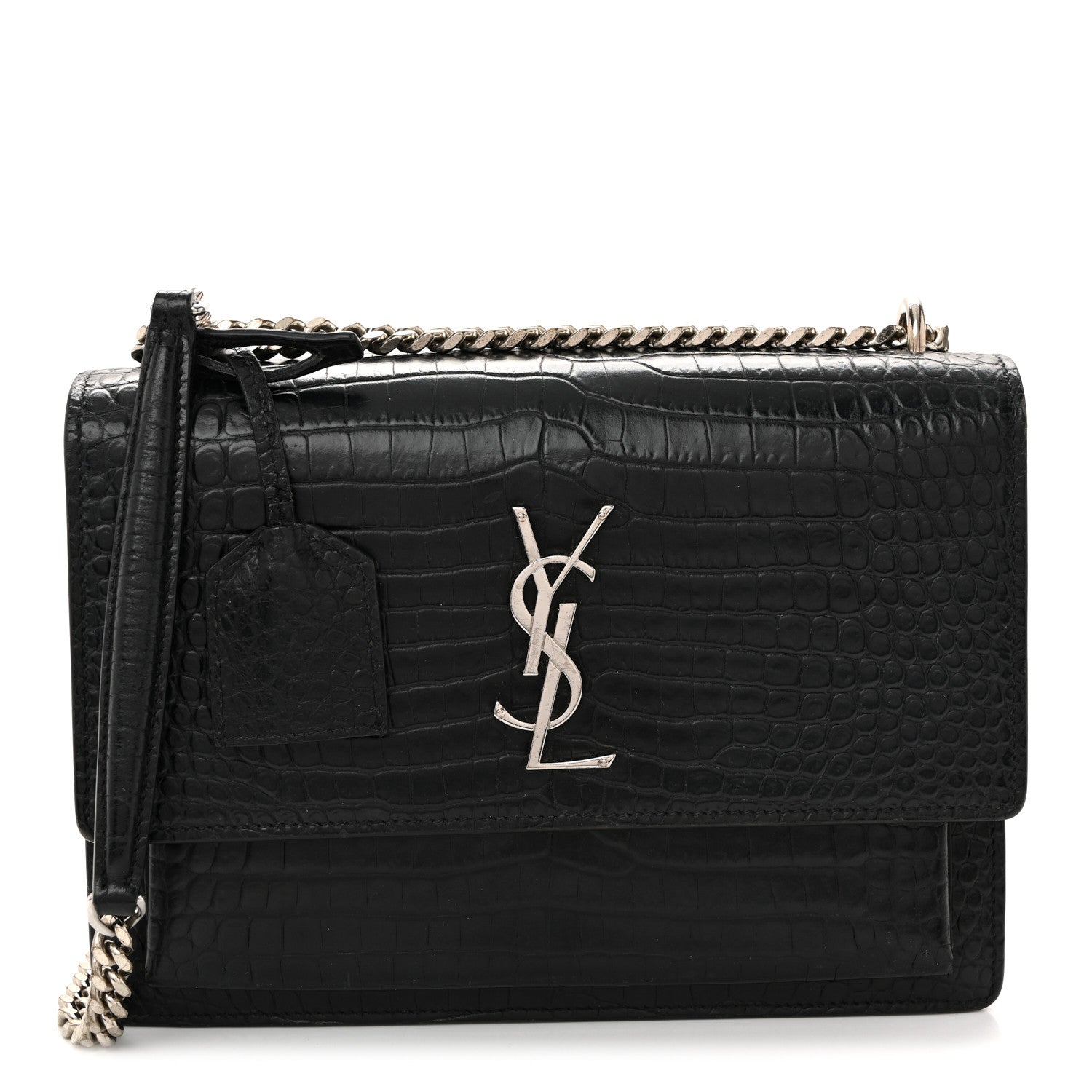 Saint Laurent Calfskin Crocodile Embossed Medium Monogram Sunset Black 1 of 11