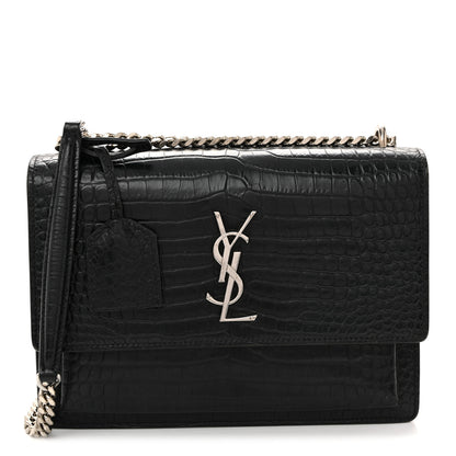 Saint Laurent Calfskin Crocodile Embossed Medium Monogram Sunset Black 1 of 11