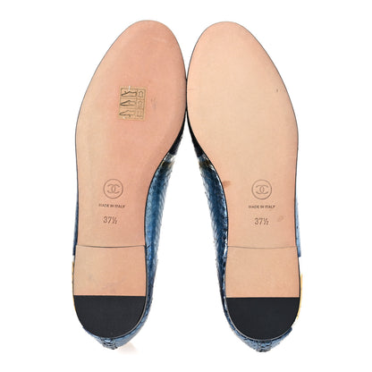 Chanel Snakeskin Patent Calfskin Cap Toe CC Ballerina Flats 37.5 Blue Multicolor 7 of 13