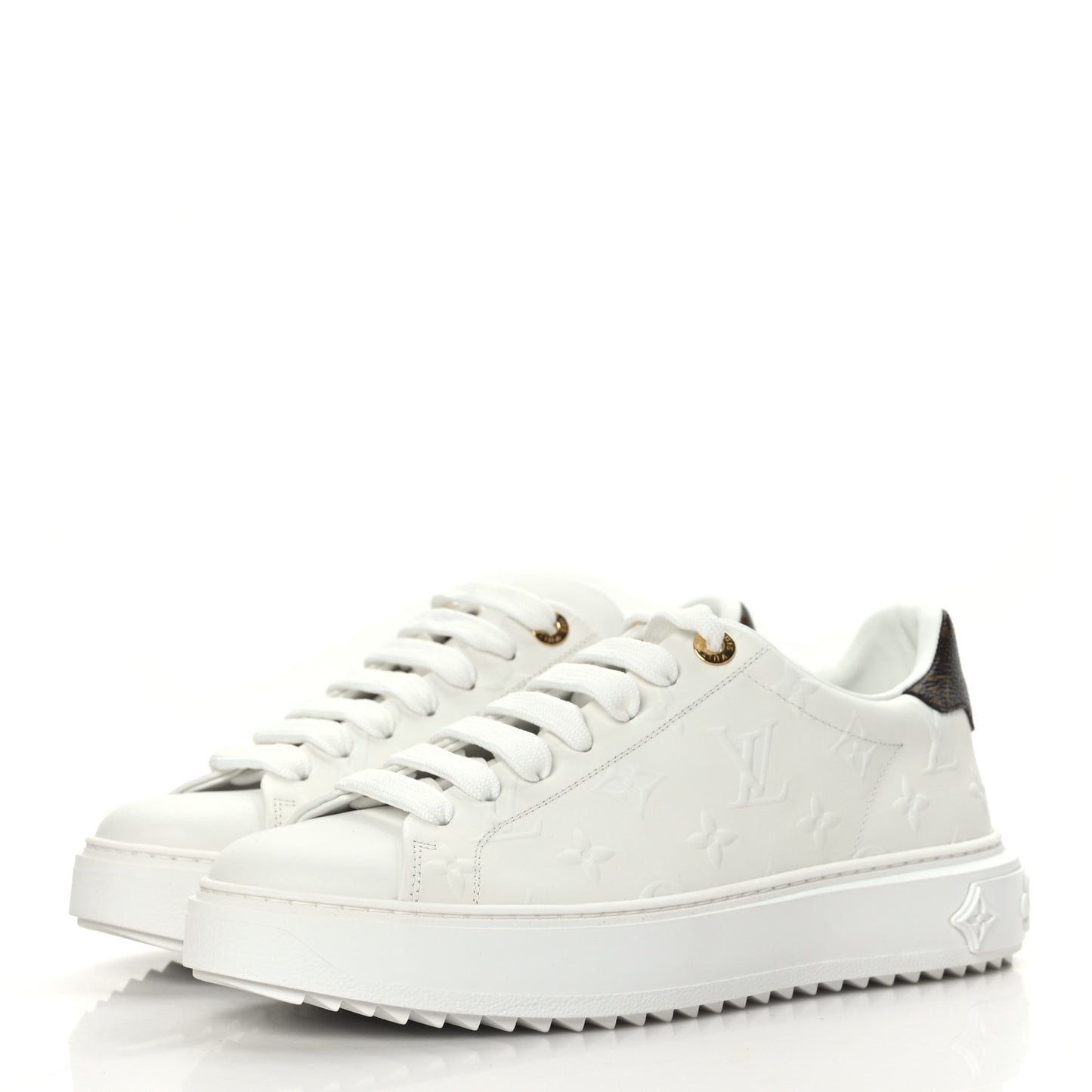 Calfskin Monogram Debossed Time Out Sneakers 38 White