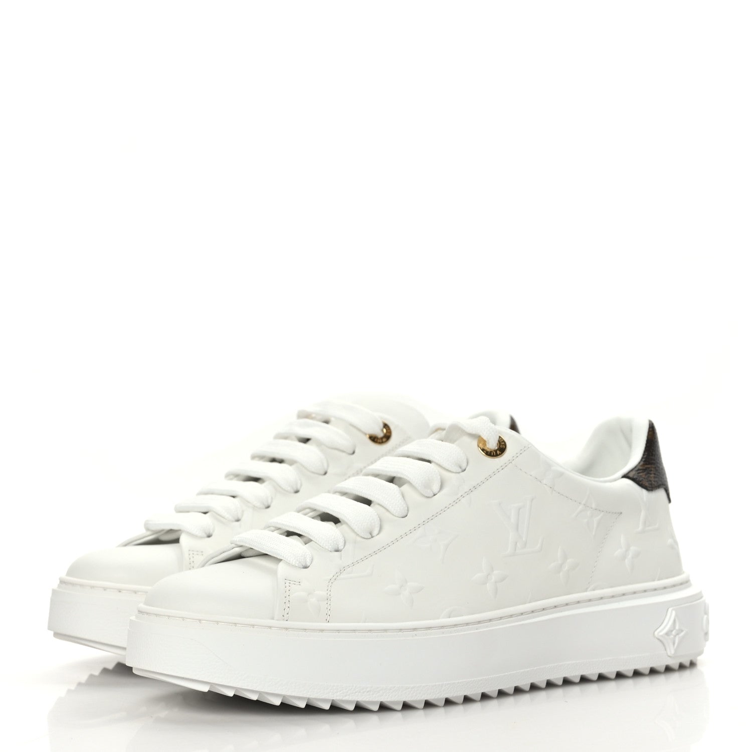 Louis Vuitton Calfskin Monogram Debossed Time Out Sneakers 38 White 3 of 8