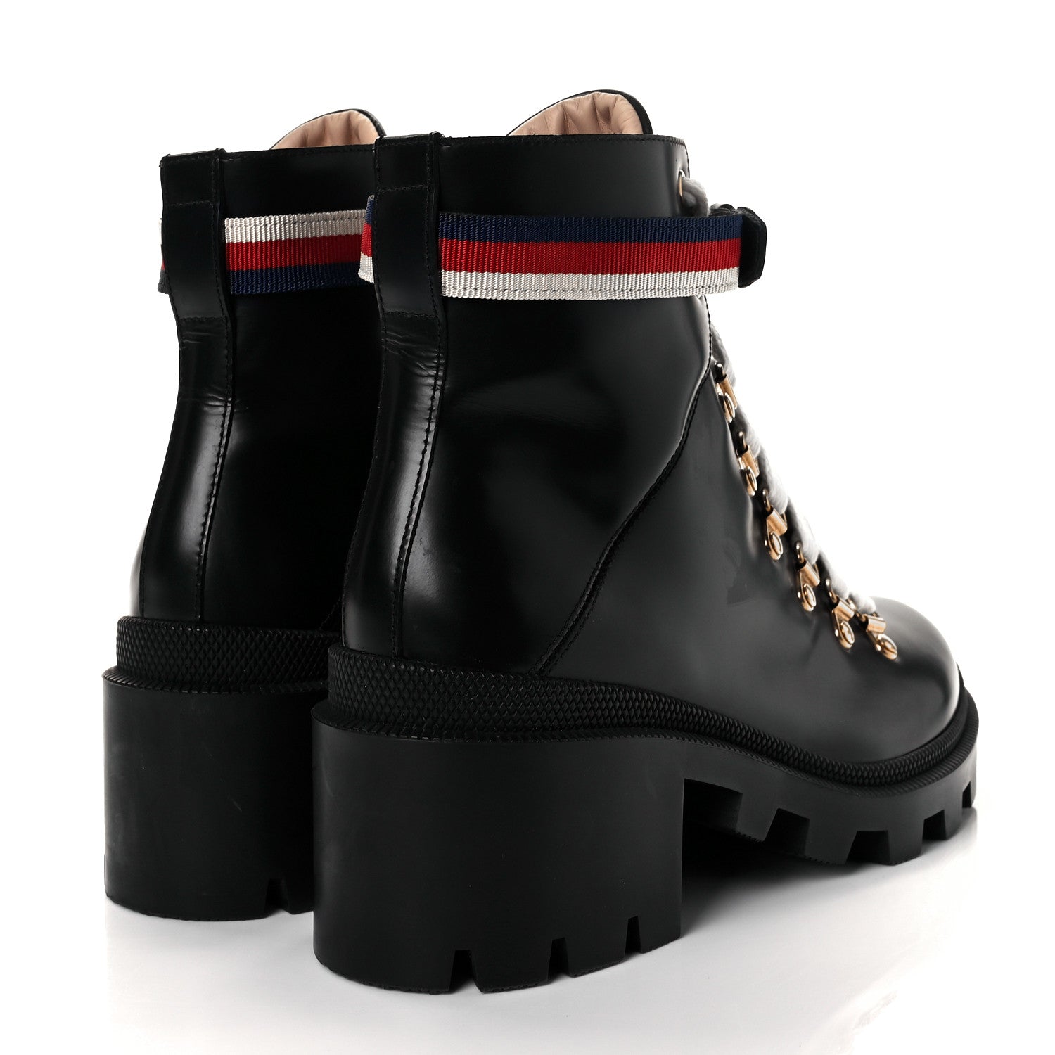 Gucci Calfskin Sylvie Web Lace Up Combat Boots 38.5 Black 4 of 8
