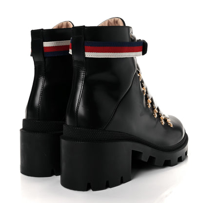 Gucci Calfskin Sylvie Web Lace Up Combat Boots 38.5 Black 4 of 8