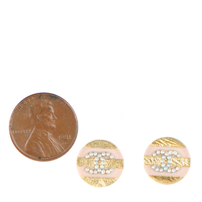 Chanel Resin Crystal Striped CC Earrings Pink Gold 4 of 6