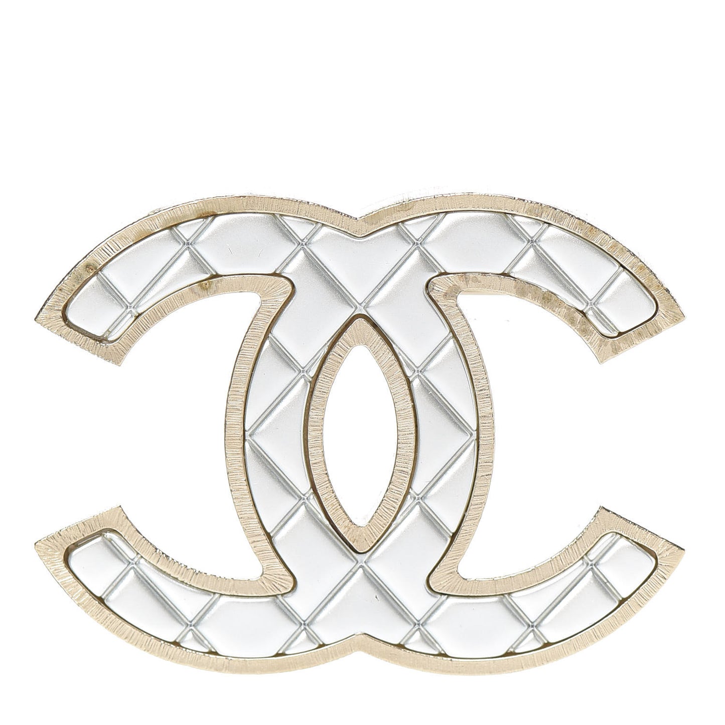 Metal Quilted CC Brooch Silver Gold