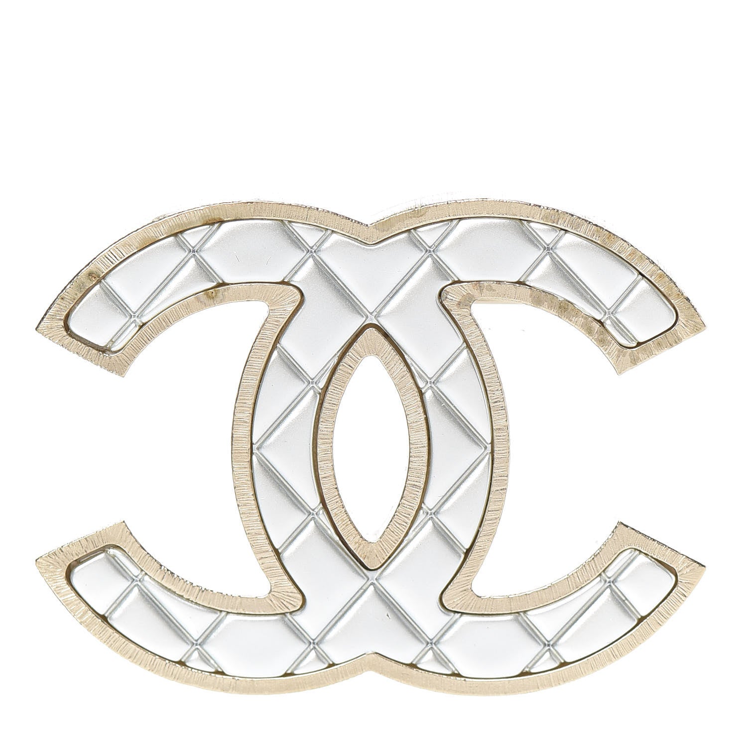 Chanel Metal Quilted CC Brooch Silver Gold 1 of 5