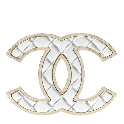 Chanel Metal Quilted CC Brooch Silver Gold 1 of 5