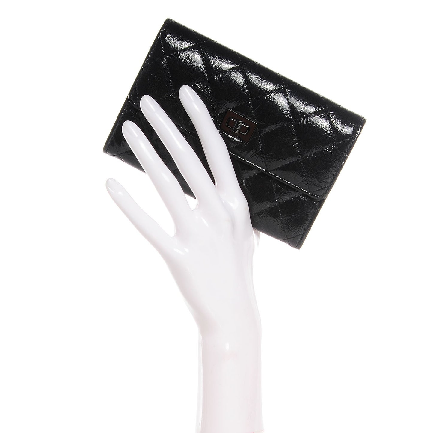 Glazed Calfskin Quilted Reissue Small Flap Wallet Black
