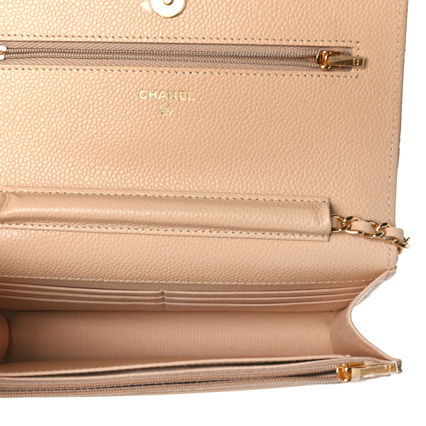 Caviar Quilted Wallet On Chain WOC Beige