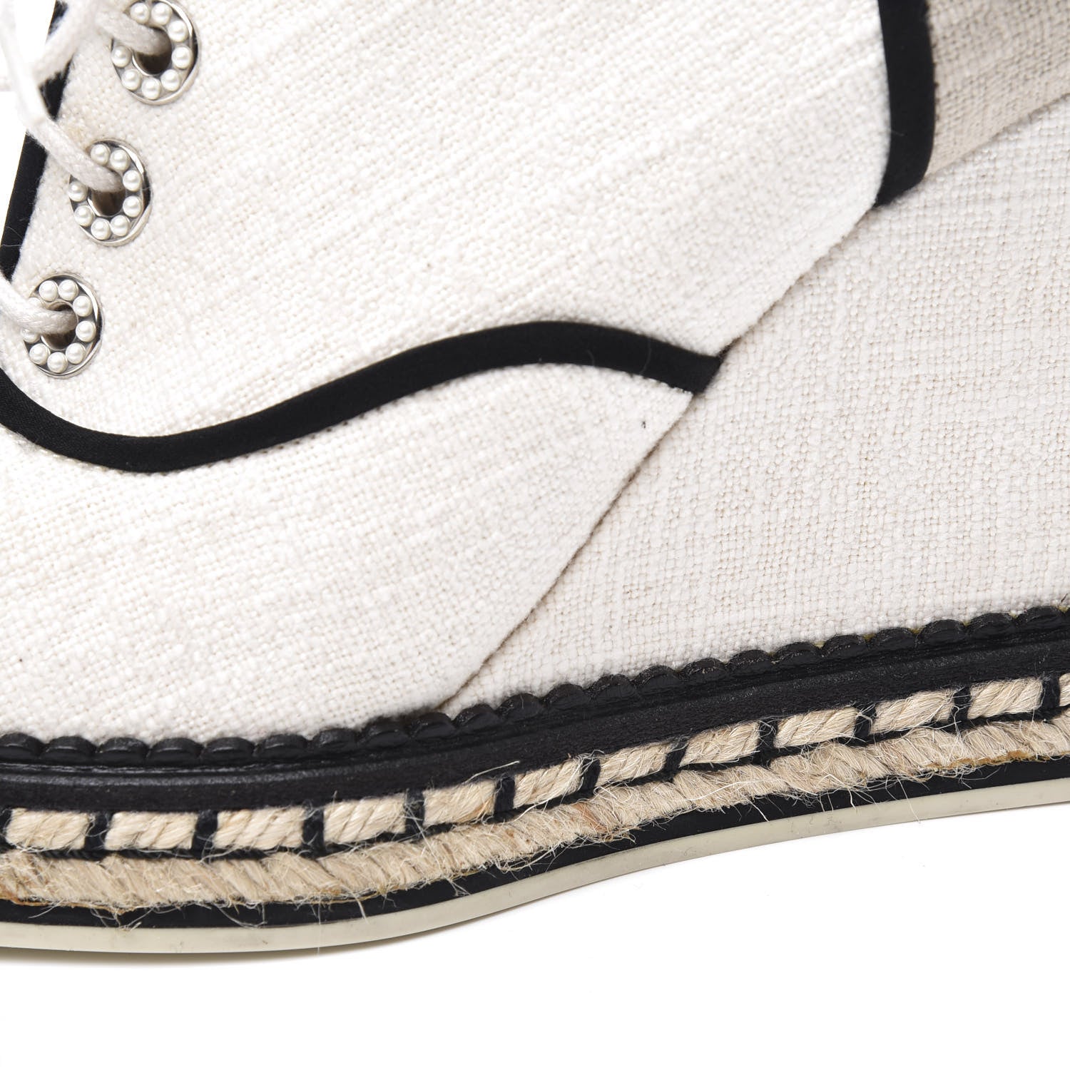 Chanel Raffia Lace Up Wedge Espadrilles 37 Beige 12 of 15