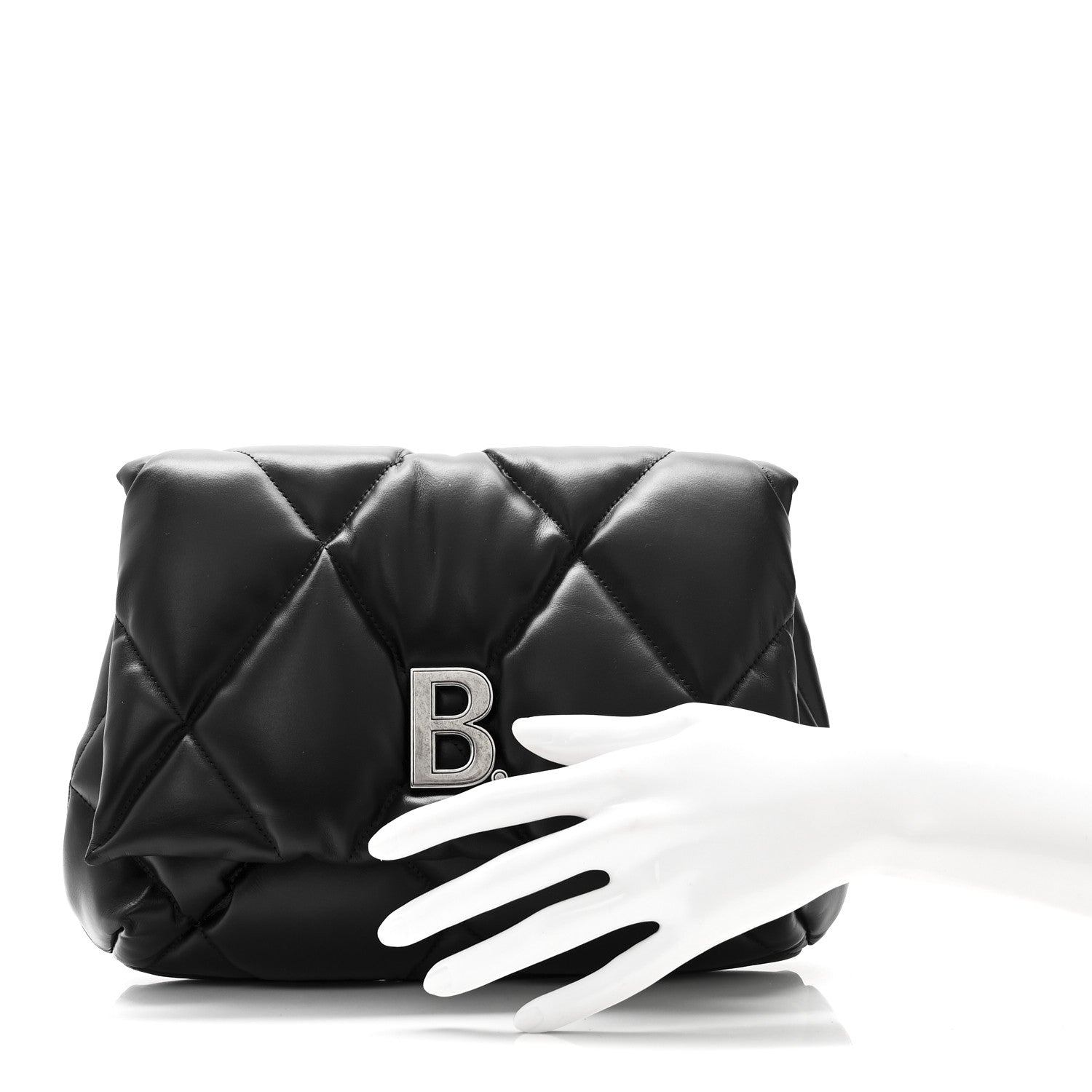 Balenciaga Nappa Calfskin Quilted Touch B Puffy Clutch Black 2 of 10