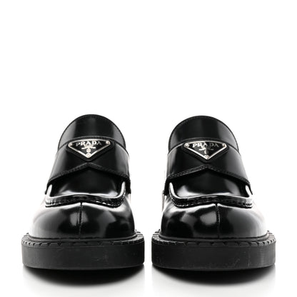Prada Spazzolato Metal Triangle Logo 50mm Loafers 39 Black 2 of 13