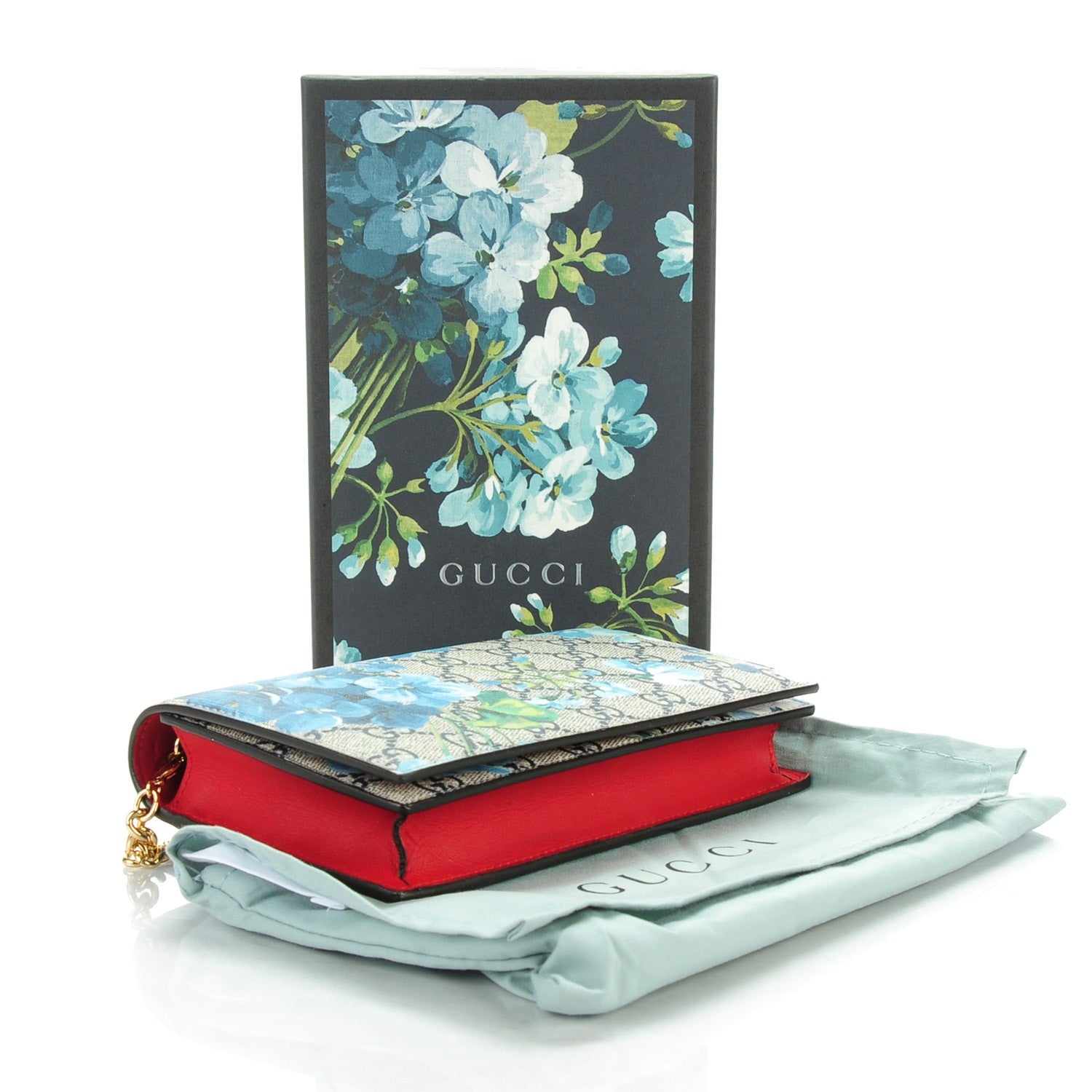 Gucci GG Supreme Monogram Blooms Chain Wallet Blue 4 of 7