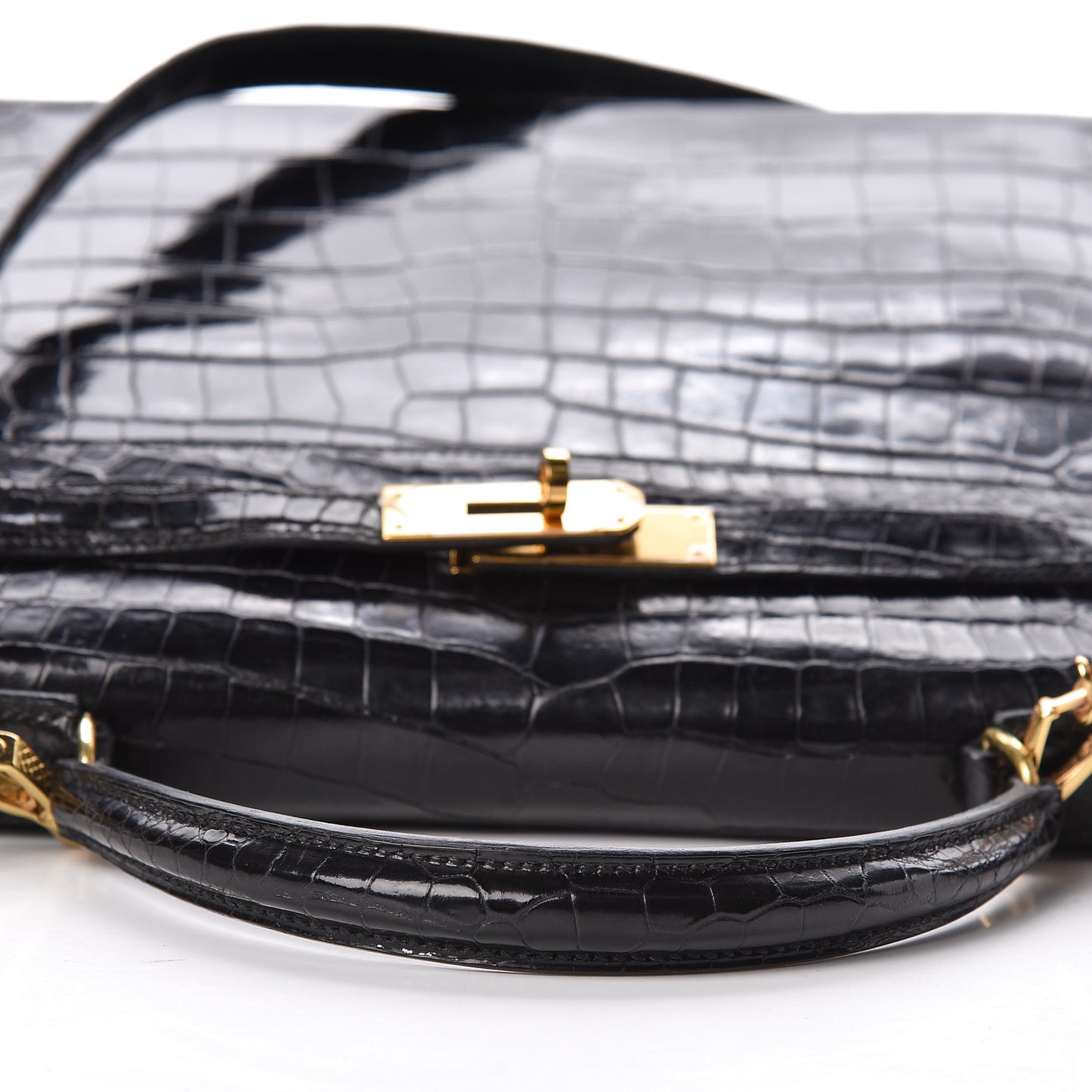 Shiny Porosus Crocodile Kelly Sellier 32 Black