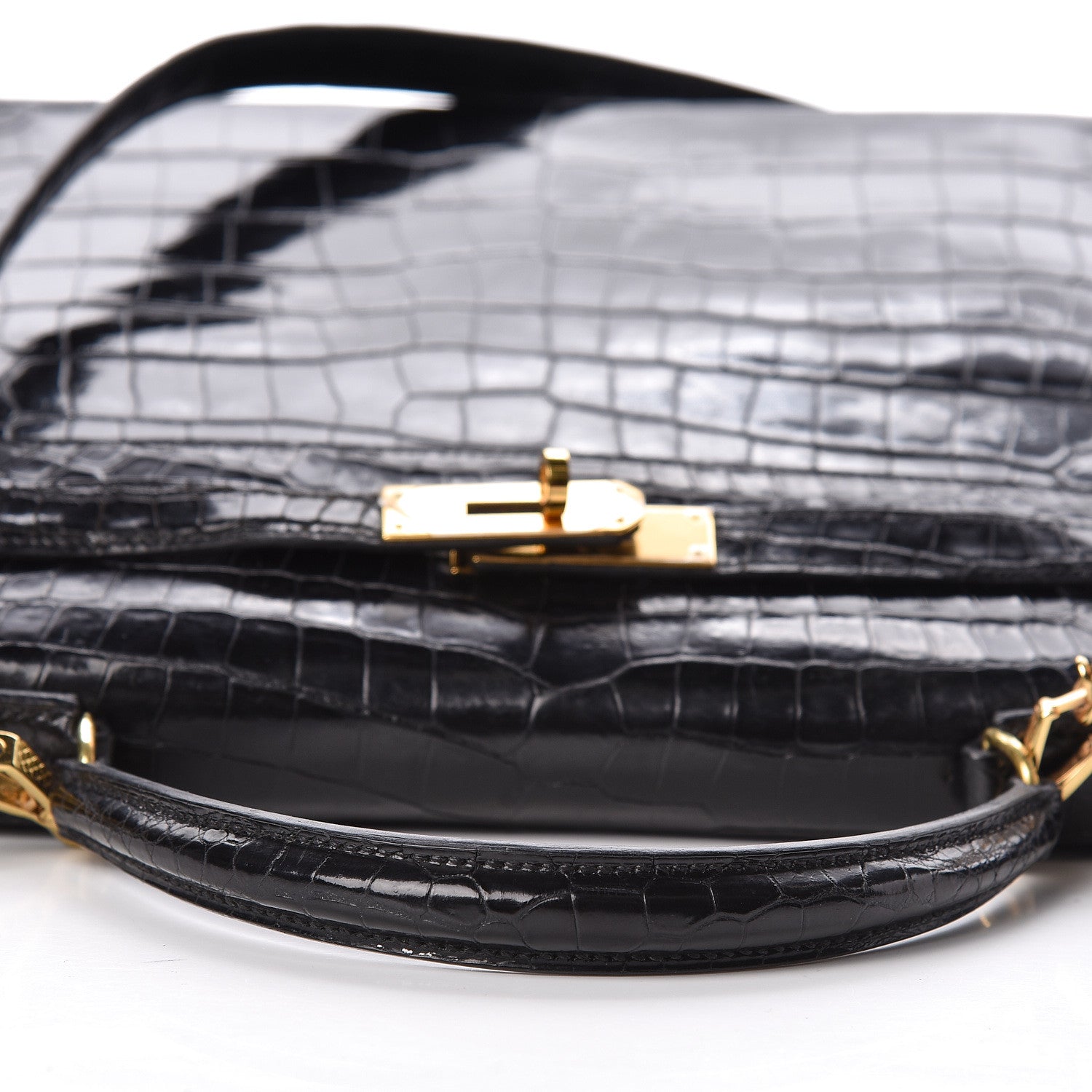 Hermes Shiny Porosus Crocodile Kelly Sellier 32 Black 27 of 28