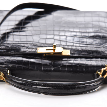 Hermes Shiny Porosus Crocodile Kelly Sellier 32 Black 27 of 28