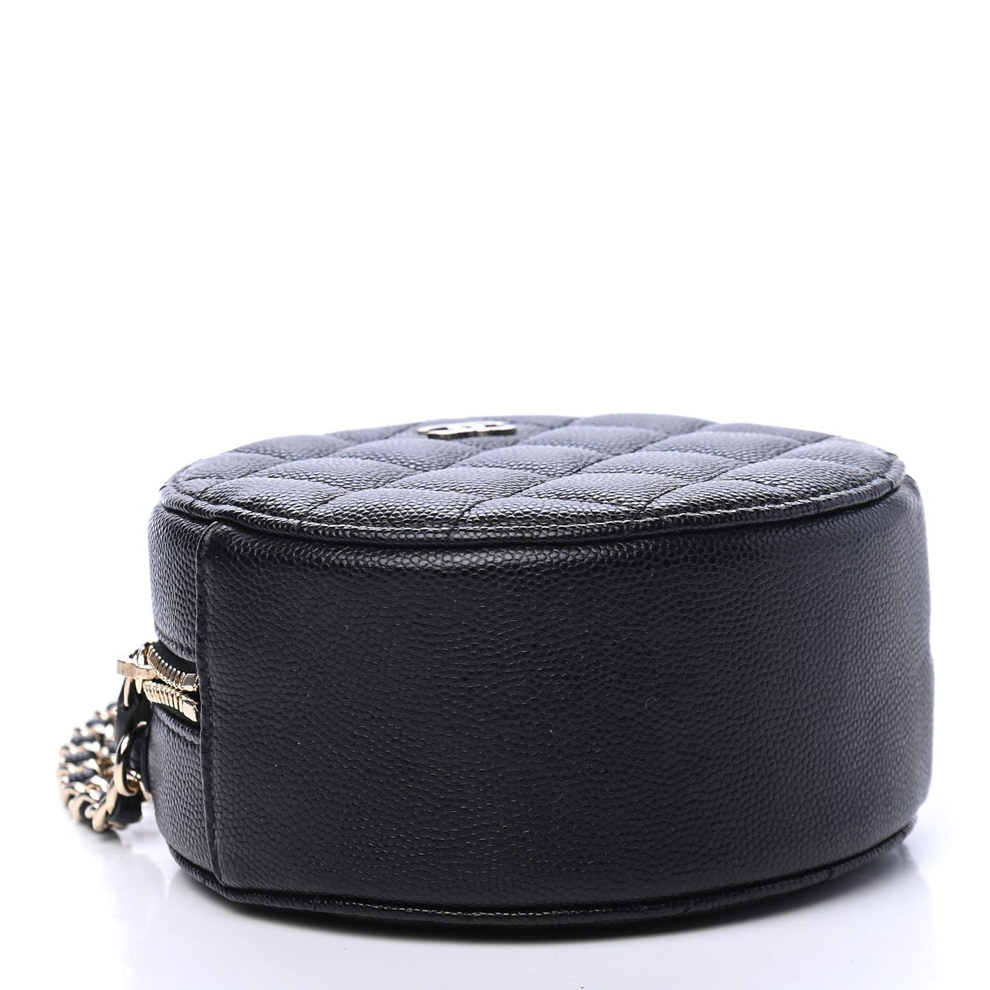 Caviar Quilted Round Clutch With Chain Black