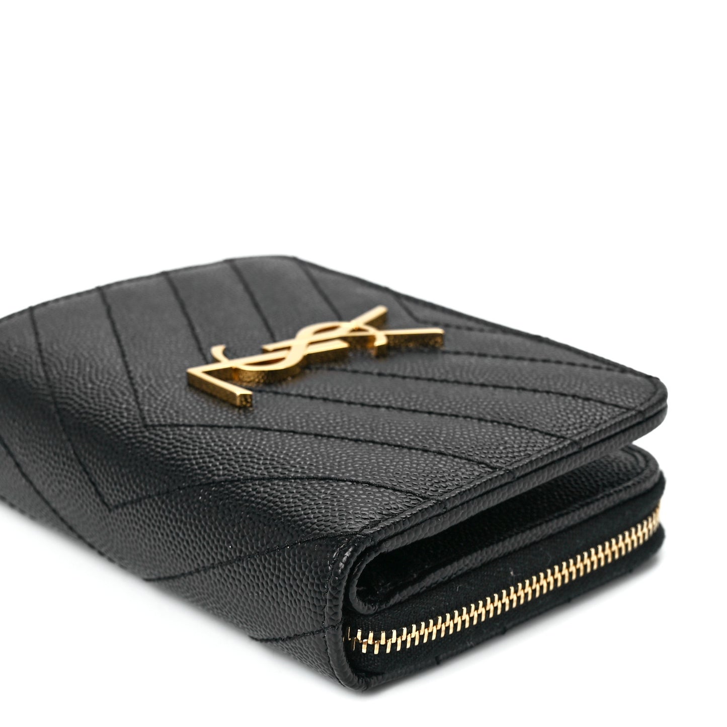 Grain De Poudre Matelasse Chevron Monogram Compact Zip Around Wallet Black