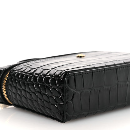 Chanel Calfskin Crocodile Embossed Crococo Top Handle Slim Vanity Case With Chain Black 9 of 11