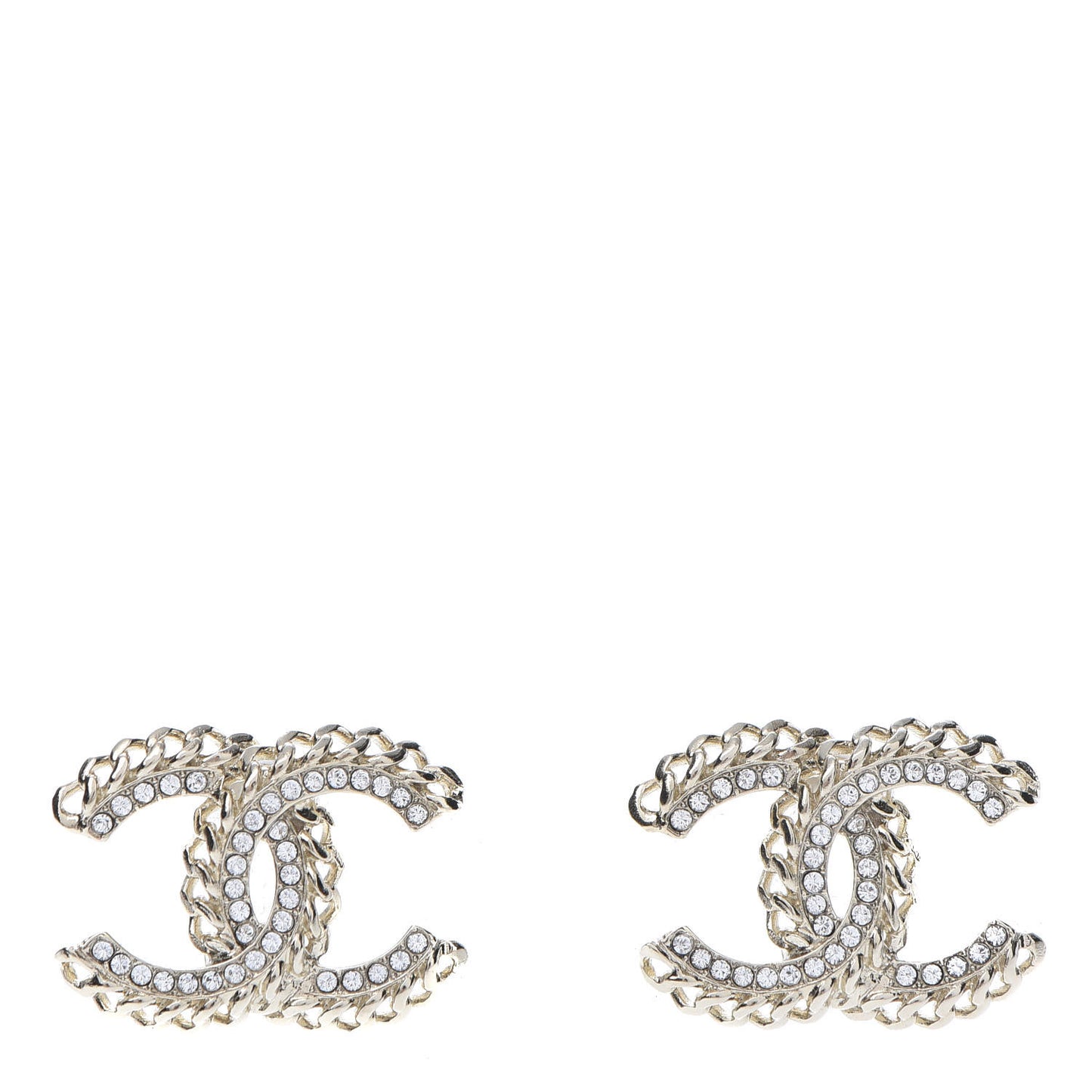 Crystal Chain CC Earrings Gold
