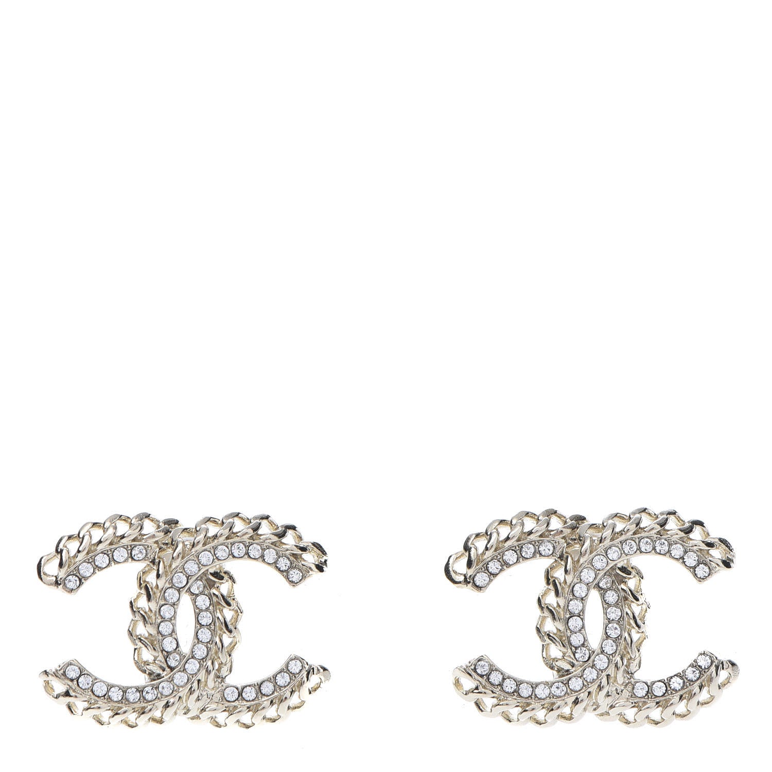 Chanel Crystal Chain CC Earrings Gold 1 of 4