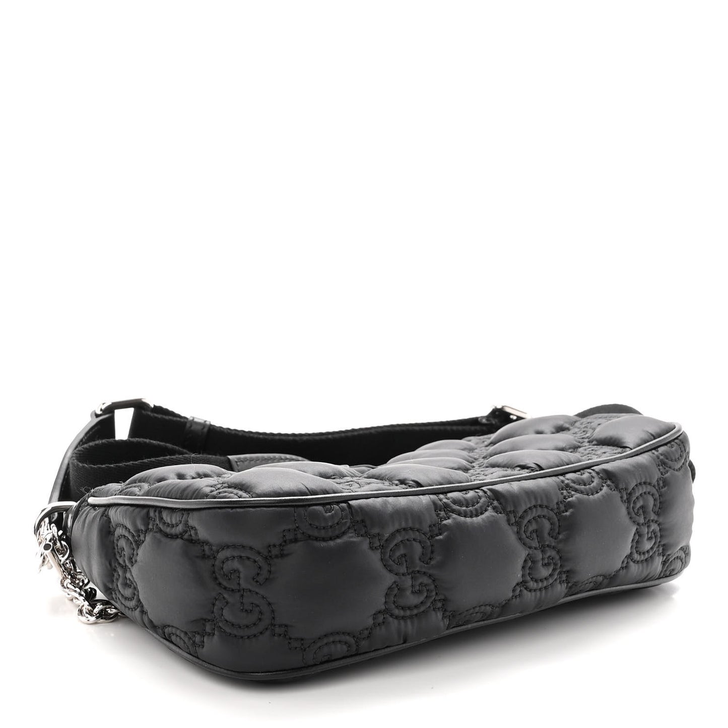 Nylon Calfskin Enamel GG Matelasse Chain Handbag Black