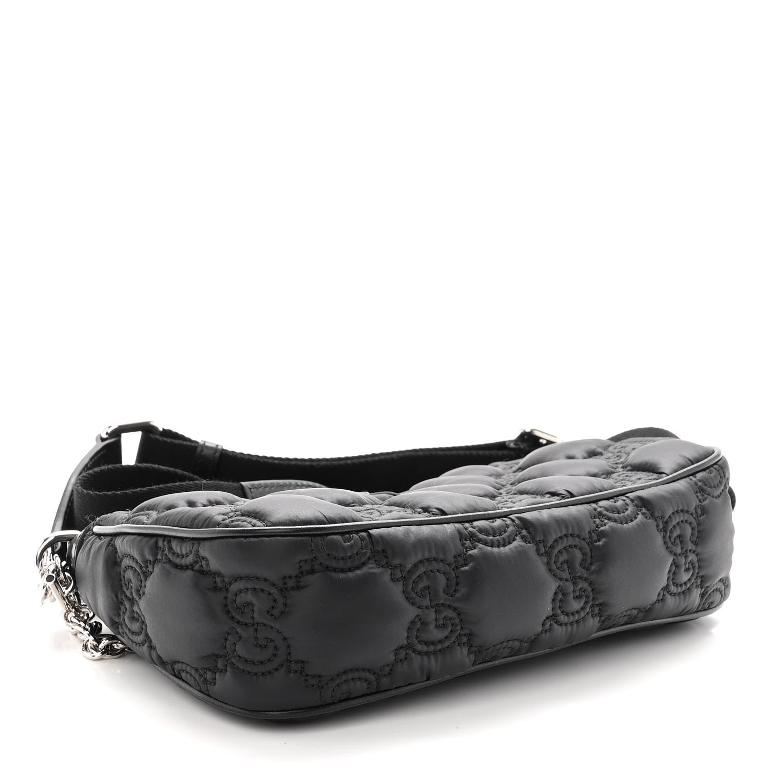 Gucci Nylon Calfskin Enamel GG Matelasse Chain Handbag Black 4 of 12
